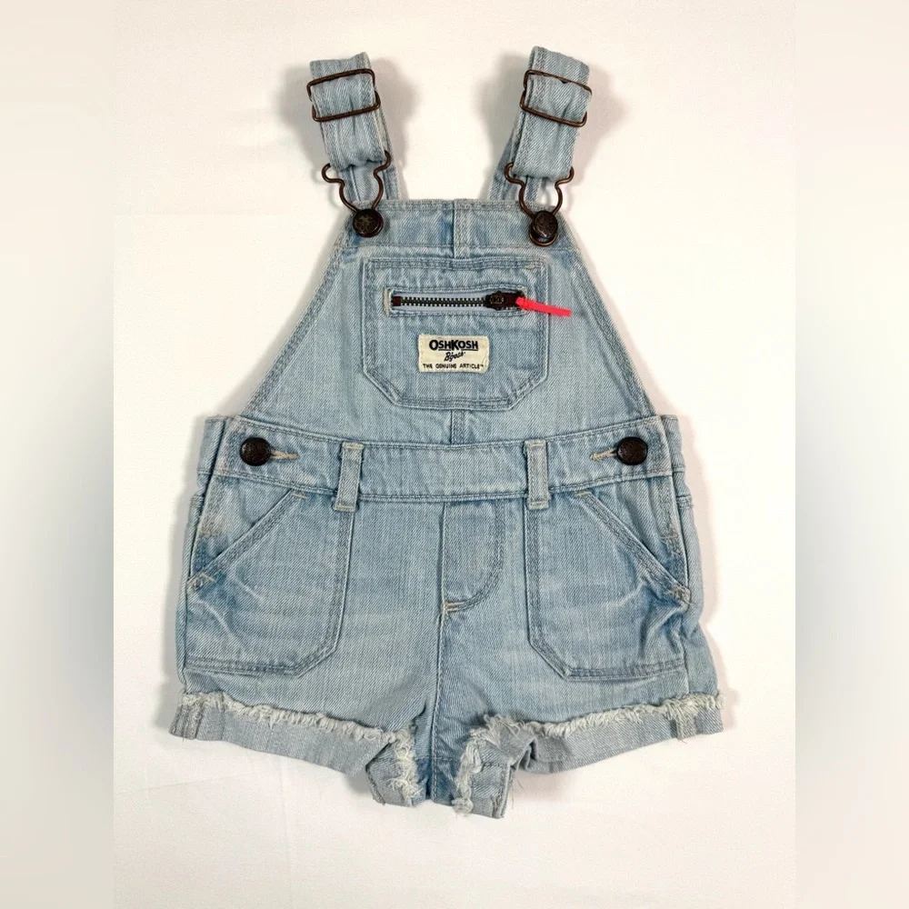 OSHKOSH B’GOSH 100% Cotton Baby Girls’ Light Wash Overall‎ Shortalls Size 9M